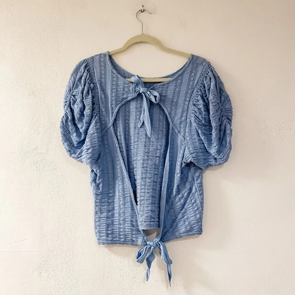 Free People Star Struck Open Back Top in Blue Extra Large